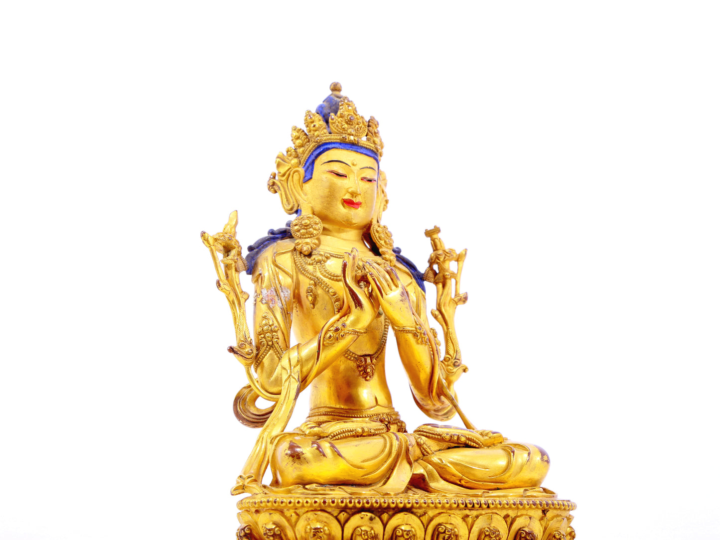 A solemn gilt bronze statue of Manjushri Bodhisattva