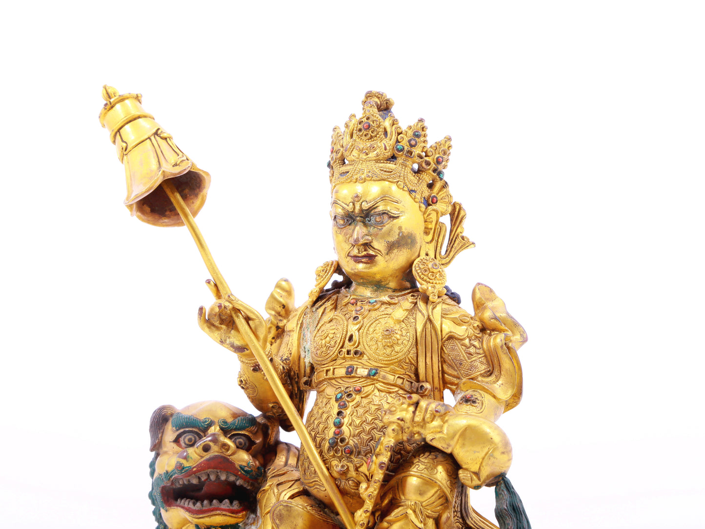 A solemn gilt bronze statue of the Heavenly King inlaid with precious stones