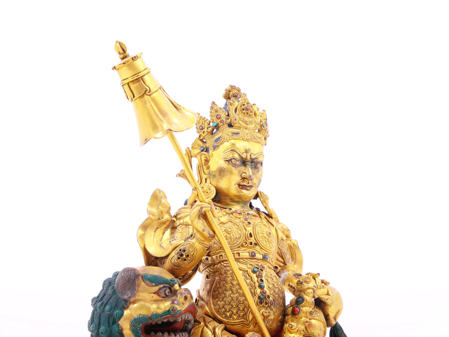 A solemn gilt bronze statue of the Heavenly King inlaid with precious stones