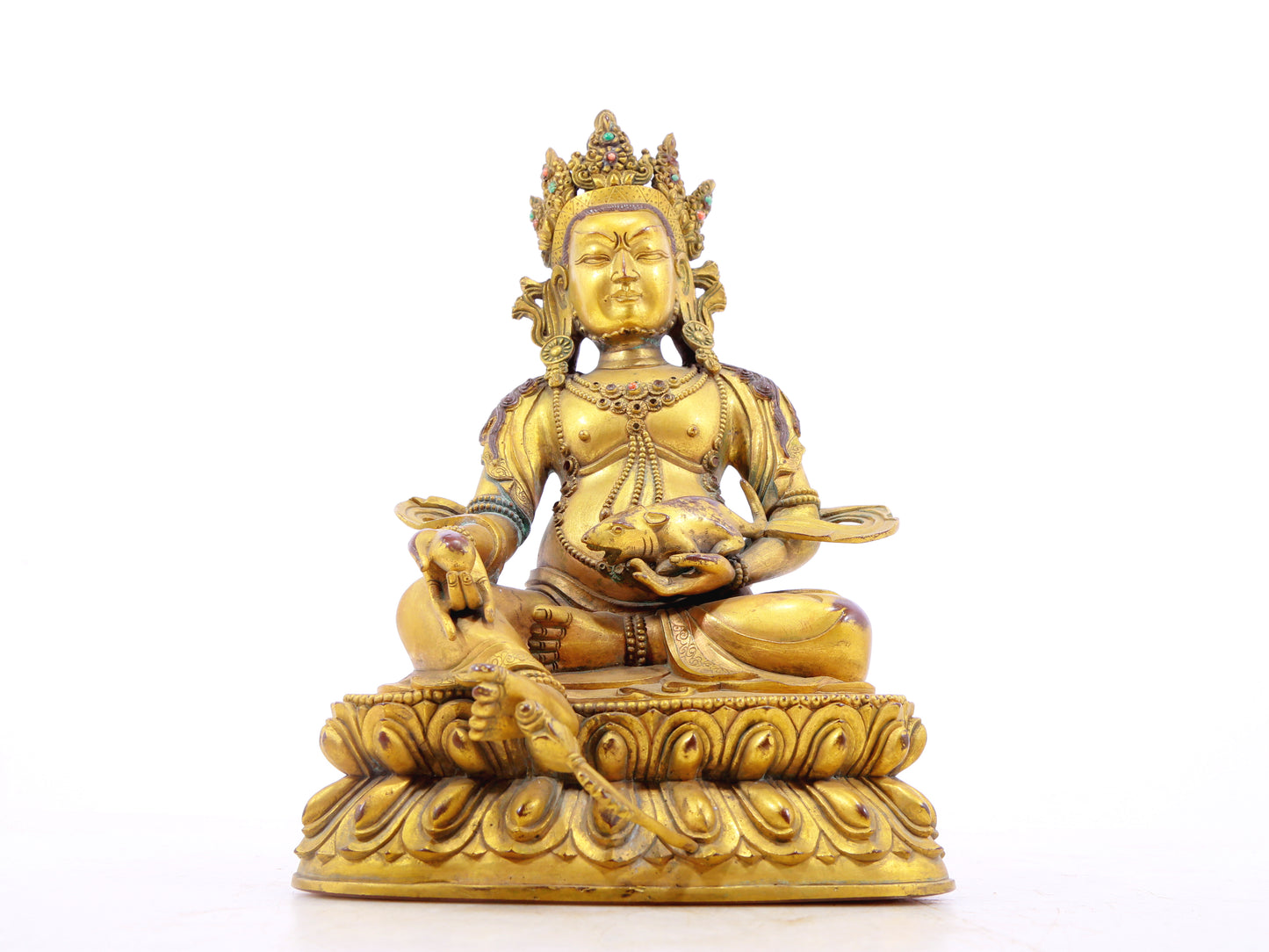 A solemn gilt bronze statue of the God of Wealth