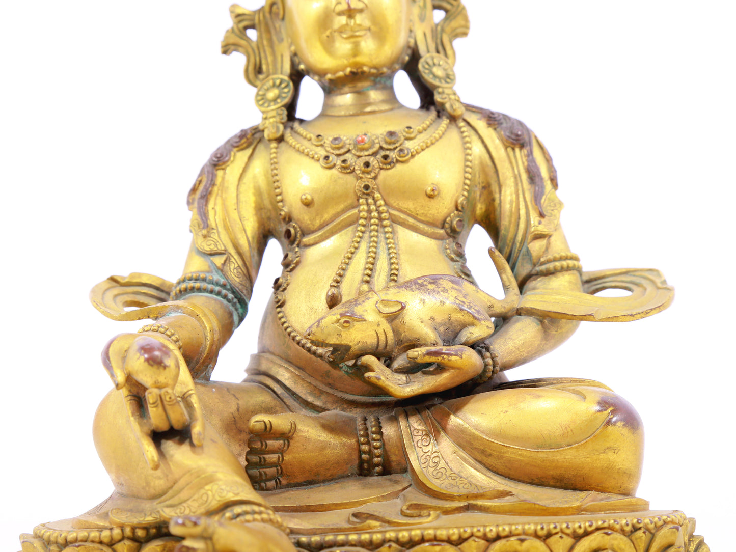 A solemn gilt bronze statue of the God of Wealth