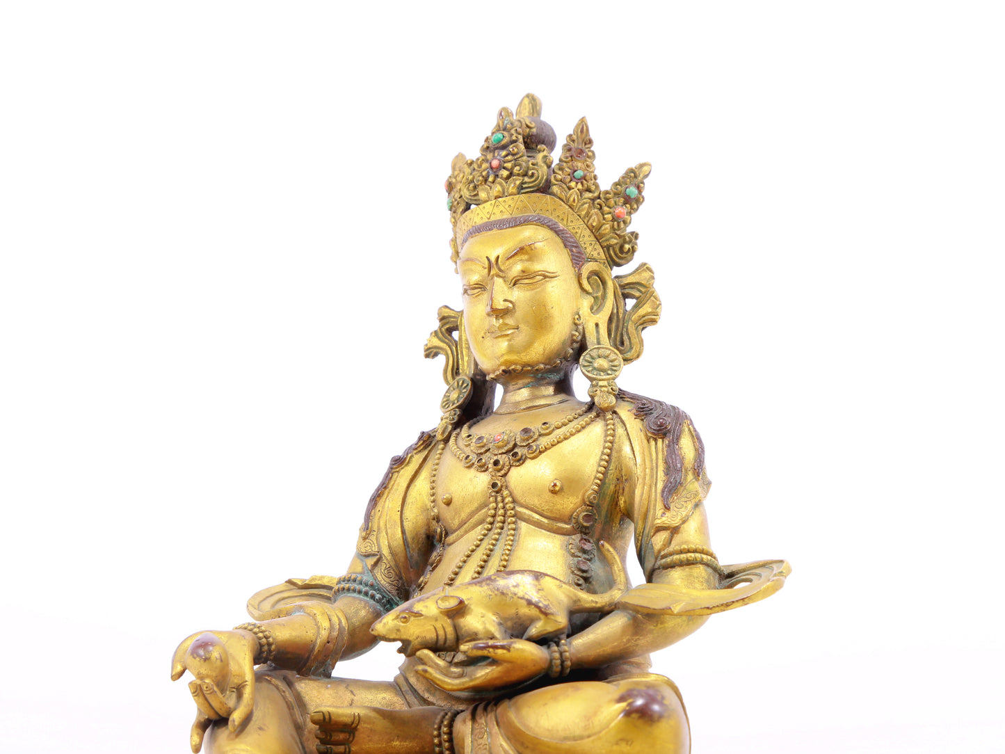 A solemn gilt bronze statue of the God of Wealth