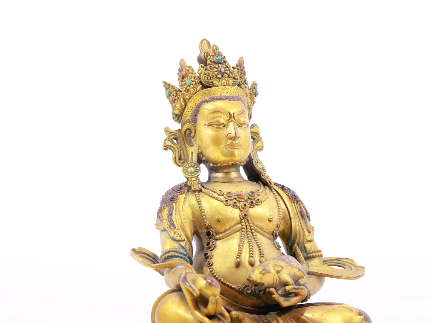 A solemn gilt bronze statue of the God of Wealth