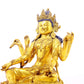 A solemn gilt bronze six-armed Guanyin statue