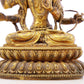 A serene gilt bronze statue of Manjusri with four arms