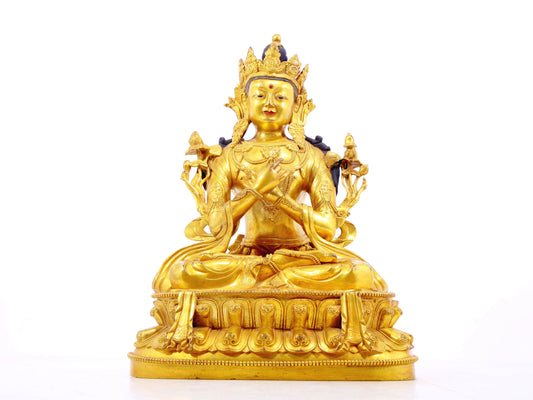 A solemn gilt bronze statue of Bodhisattva