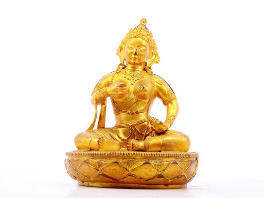 A solemn gilt bronze statue of Bodhisattva