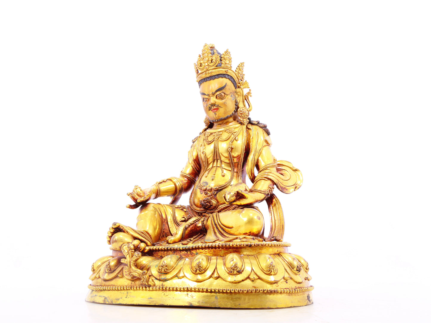 A solemn gilt bronze statue of the God of Wealth