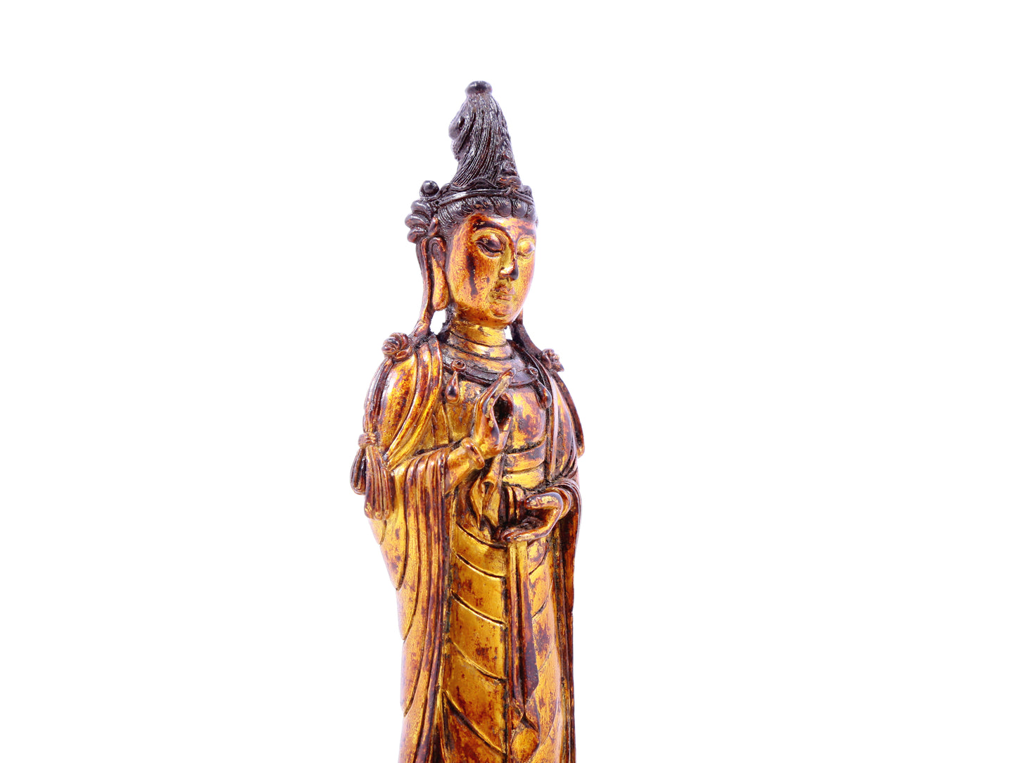 A serene gilt bronze statue of Guanyin