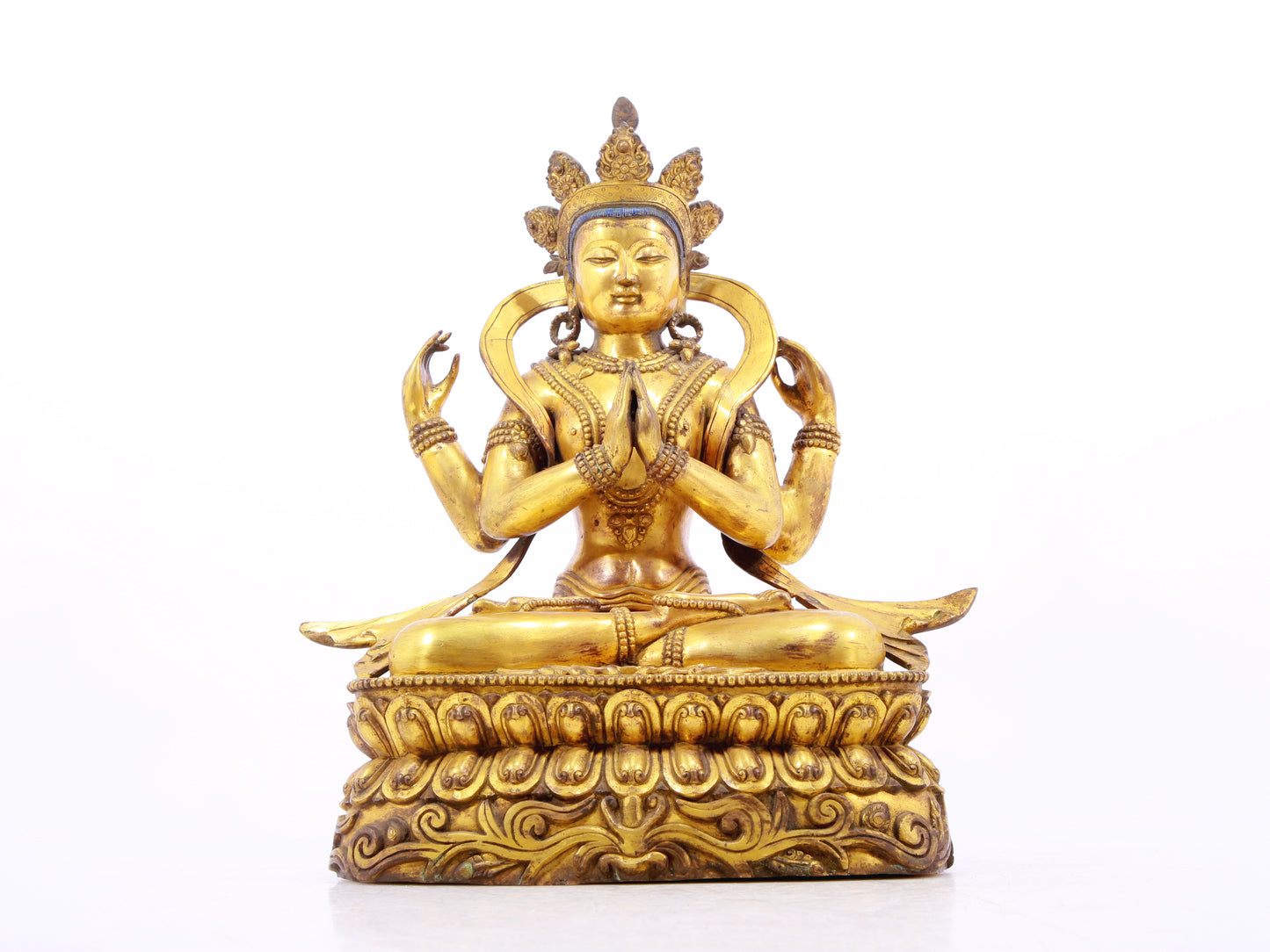 A solemn gilt bronze statue of Bodhisattva