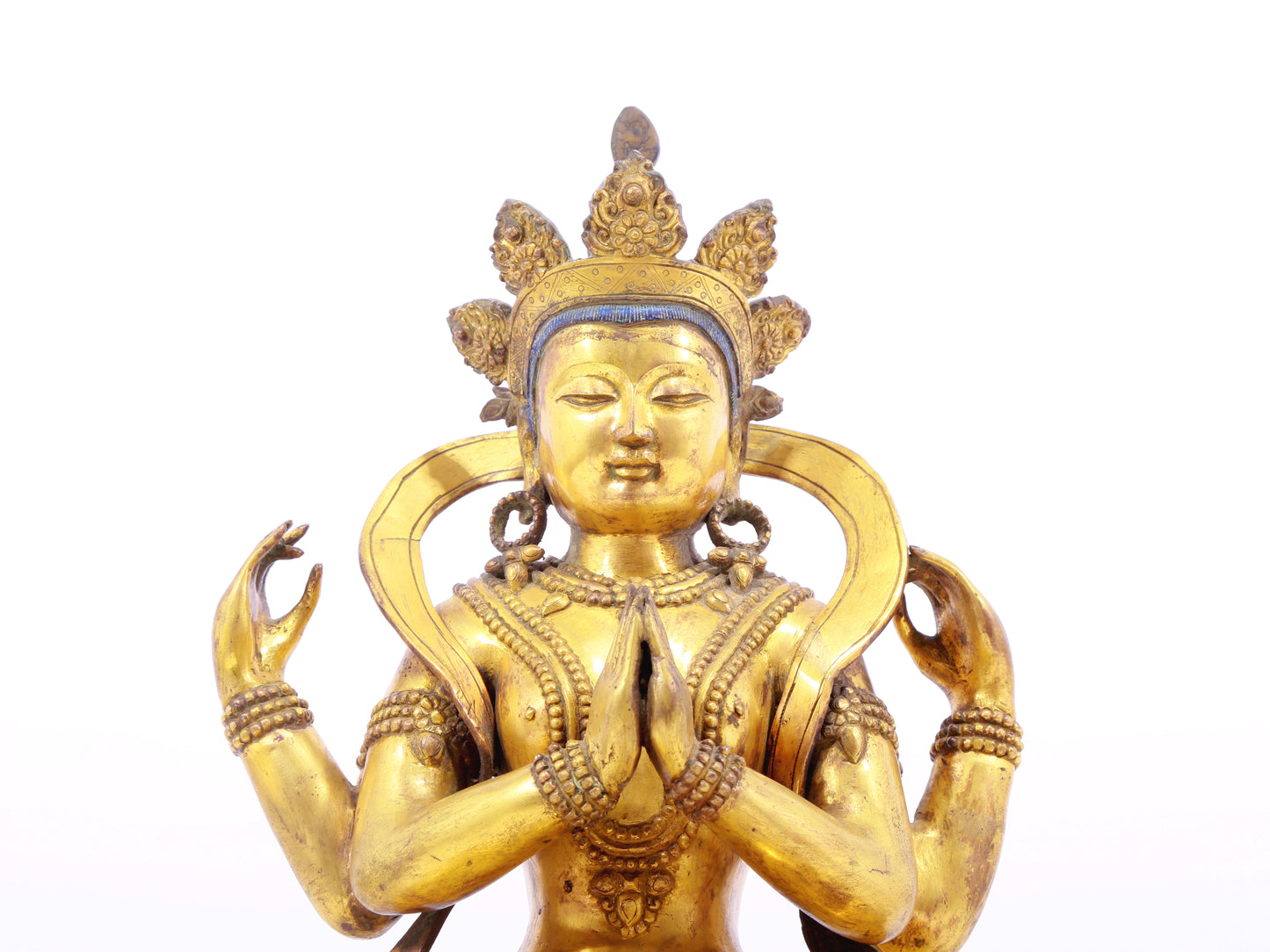 A solemn gilt bronze statue of Bodhisattva