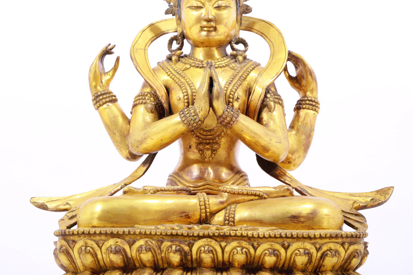 A solemn gilt bronze statue of Bodhisattva