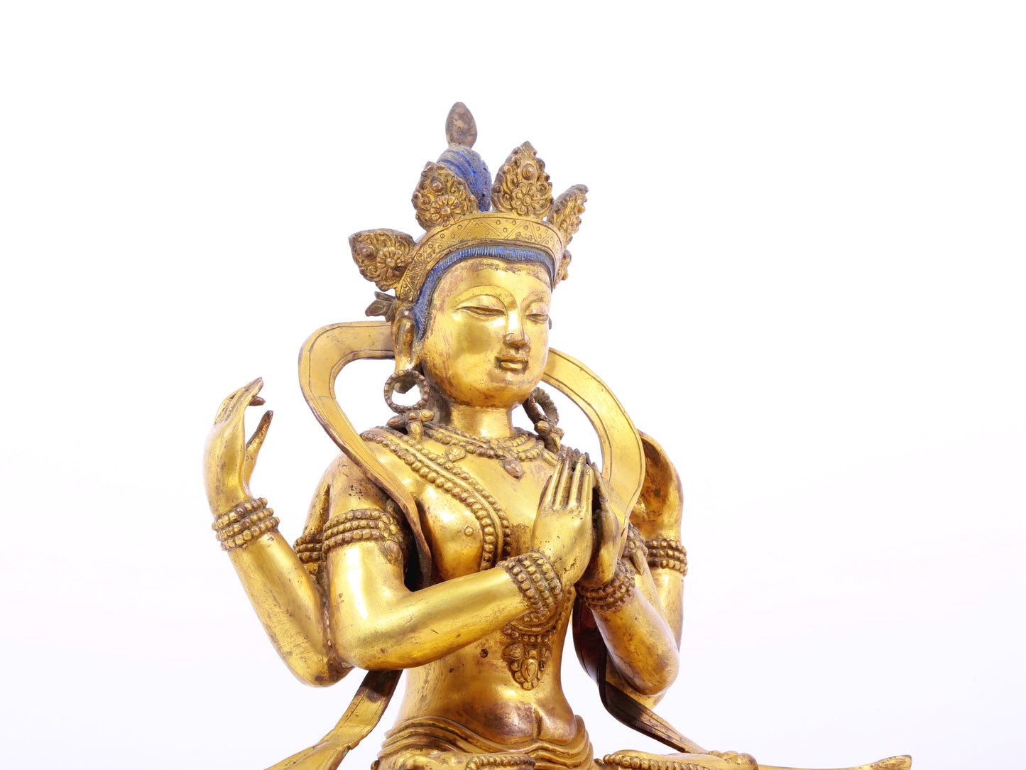 A solemn gilt bronze statue of Bodhisattva