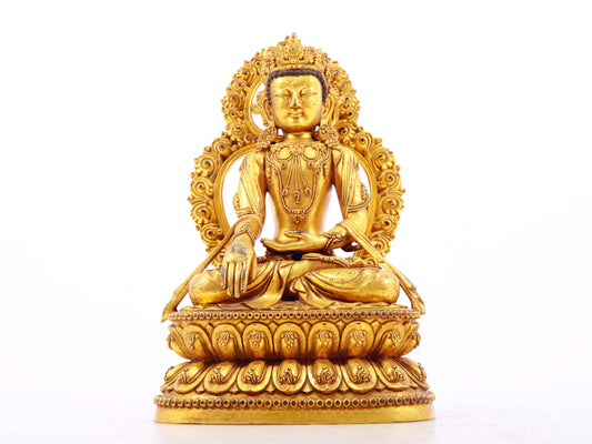 A solemn gilt bronze Bodhisattva statue