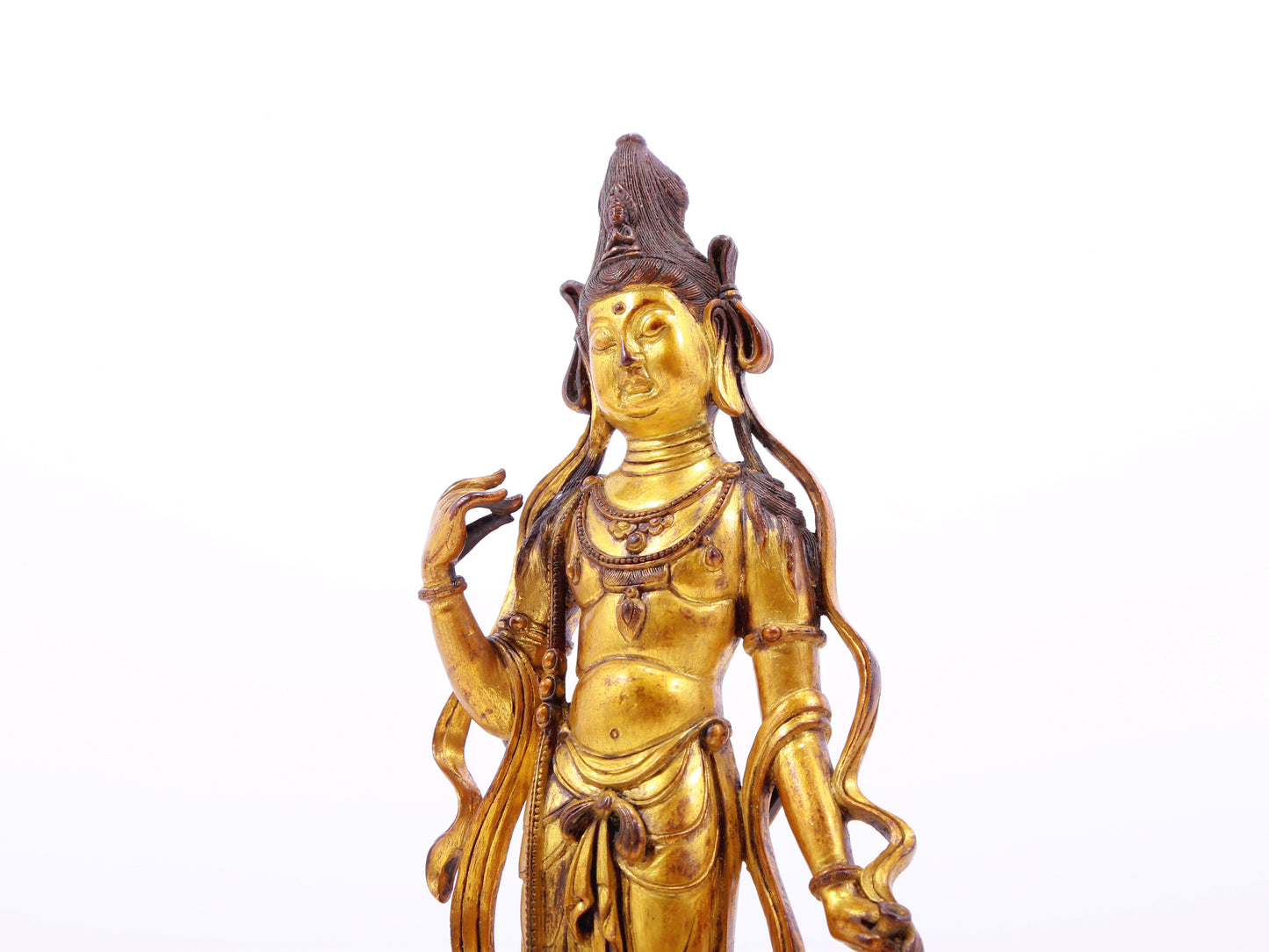 A serene gilt bronze statue of Bodhisattva