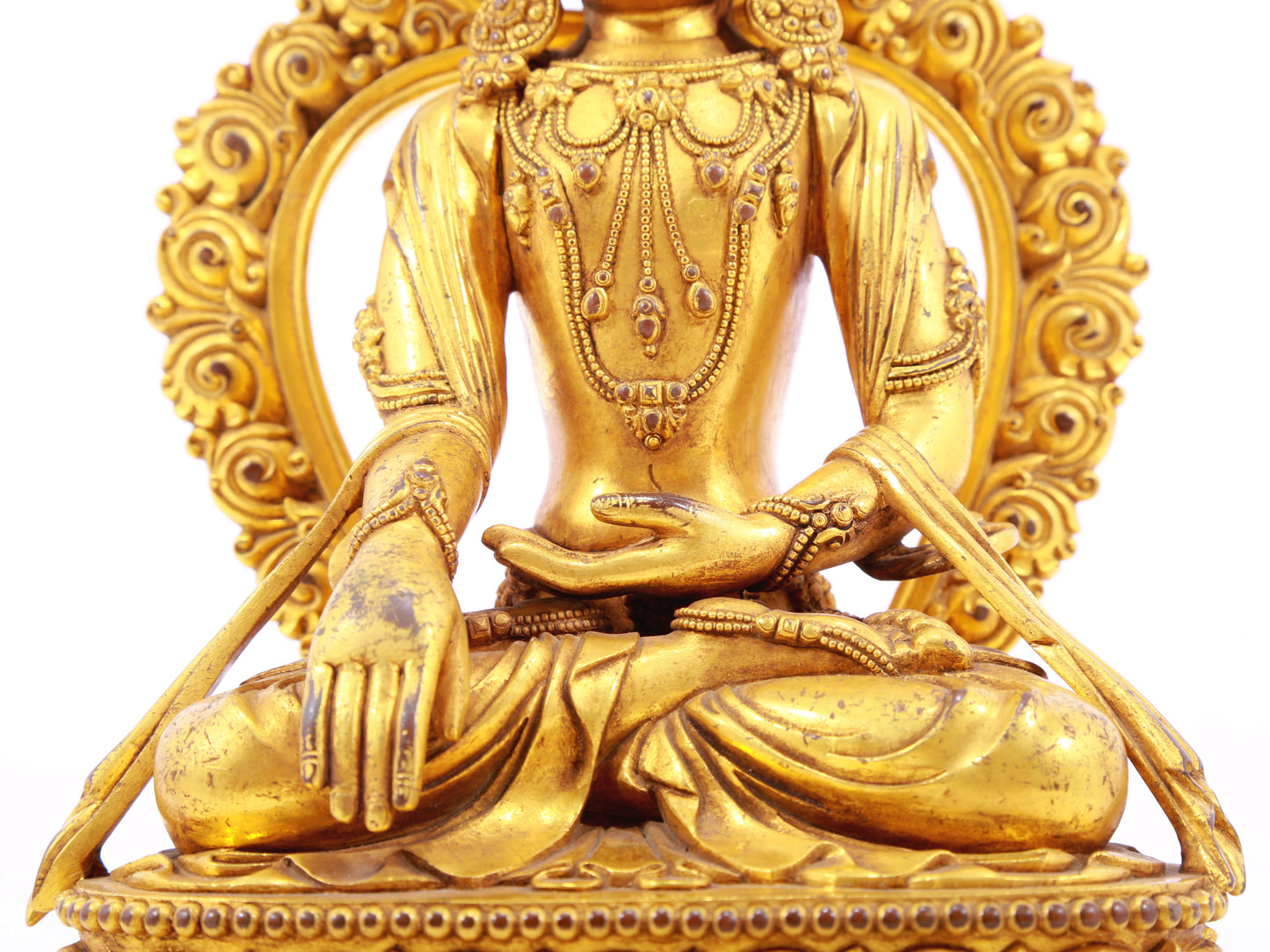 A solemn gilt bronze Bodhisattva statue