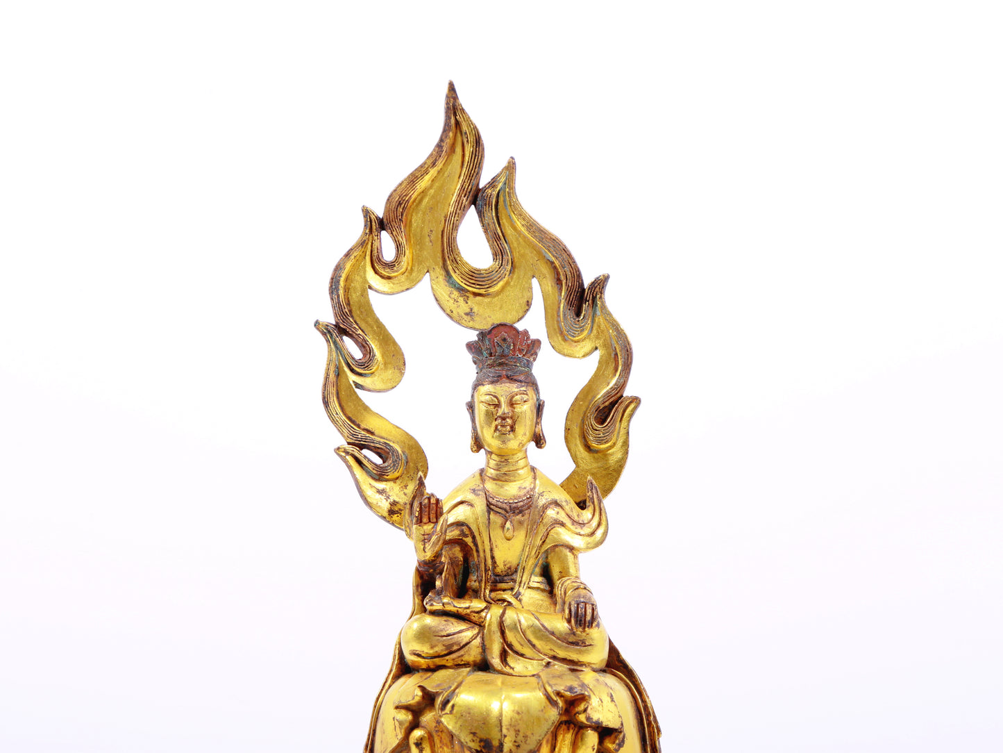 A serene gilt bronze statue of Bodhisattva