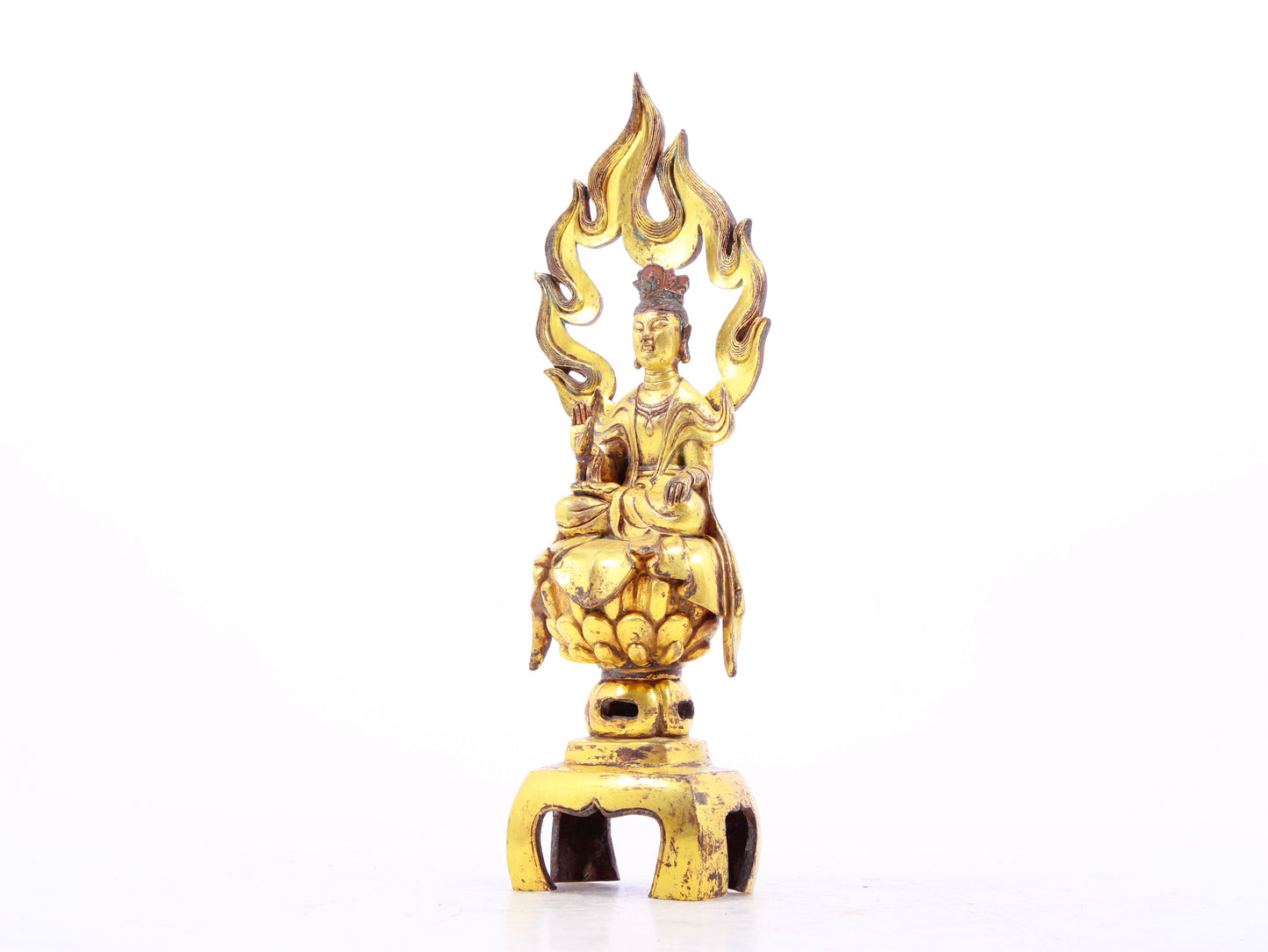 A serene gilt bronze statue of Bodhisattva