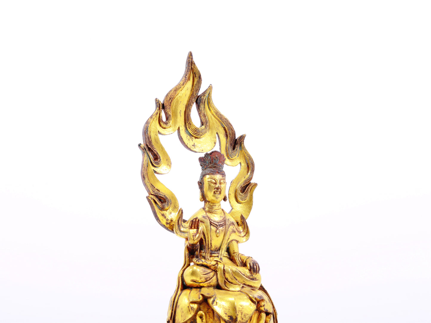 A serene gilt bronze statue of Bodhisattva