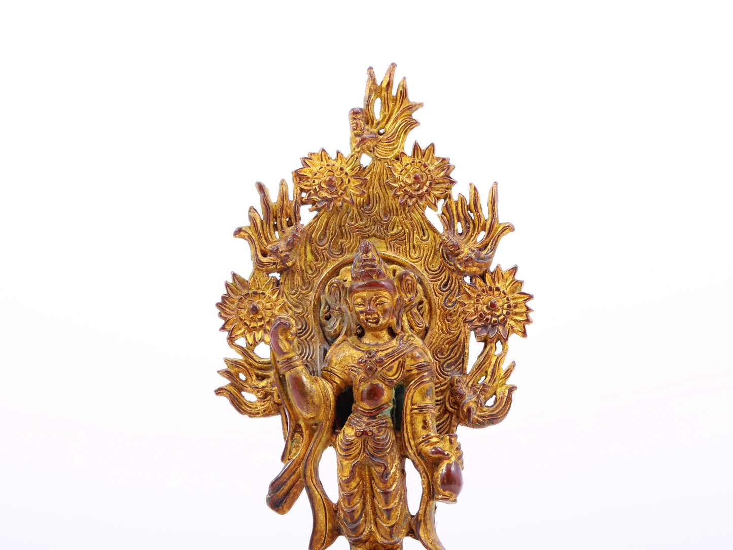 A serene gilt bronze statue of Bodhisattva