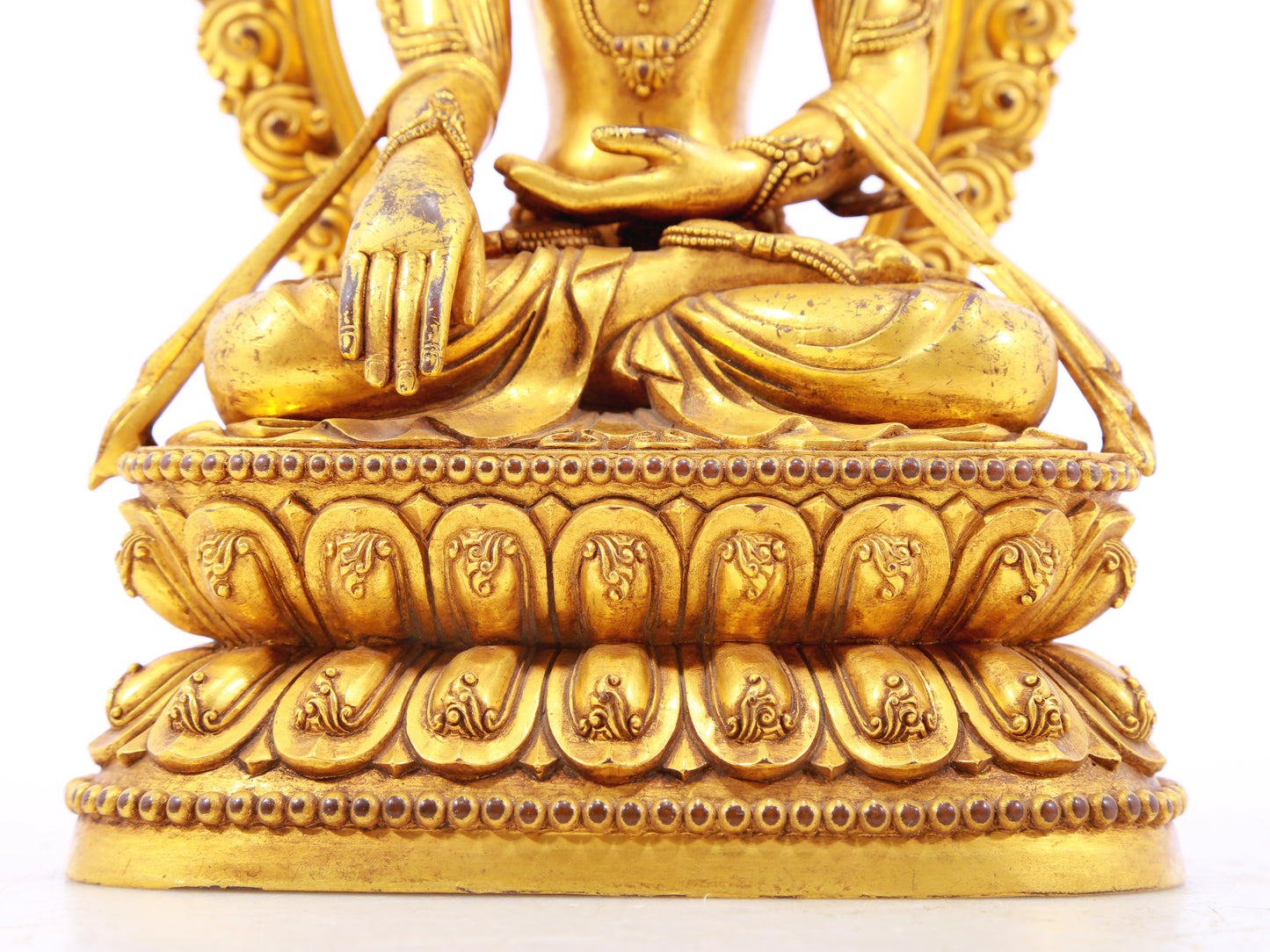 A solemn gilt bronze Bodhisattva statue