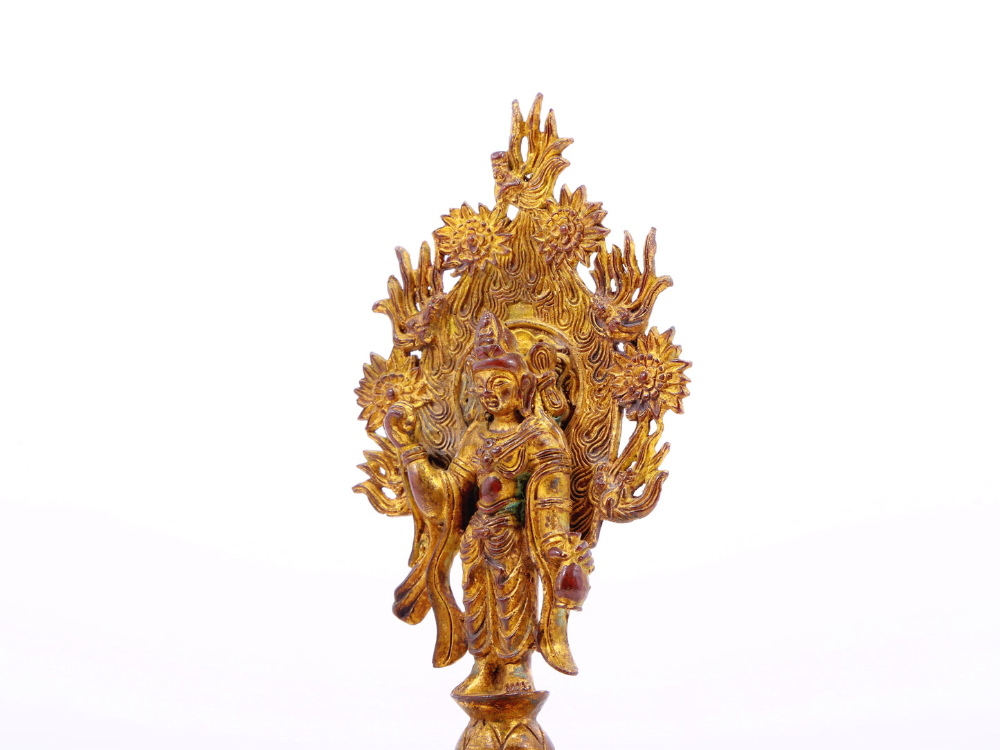 A serene gilt bronze statue of Bodhisattva