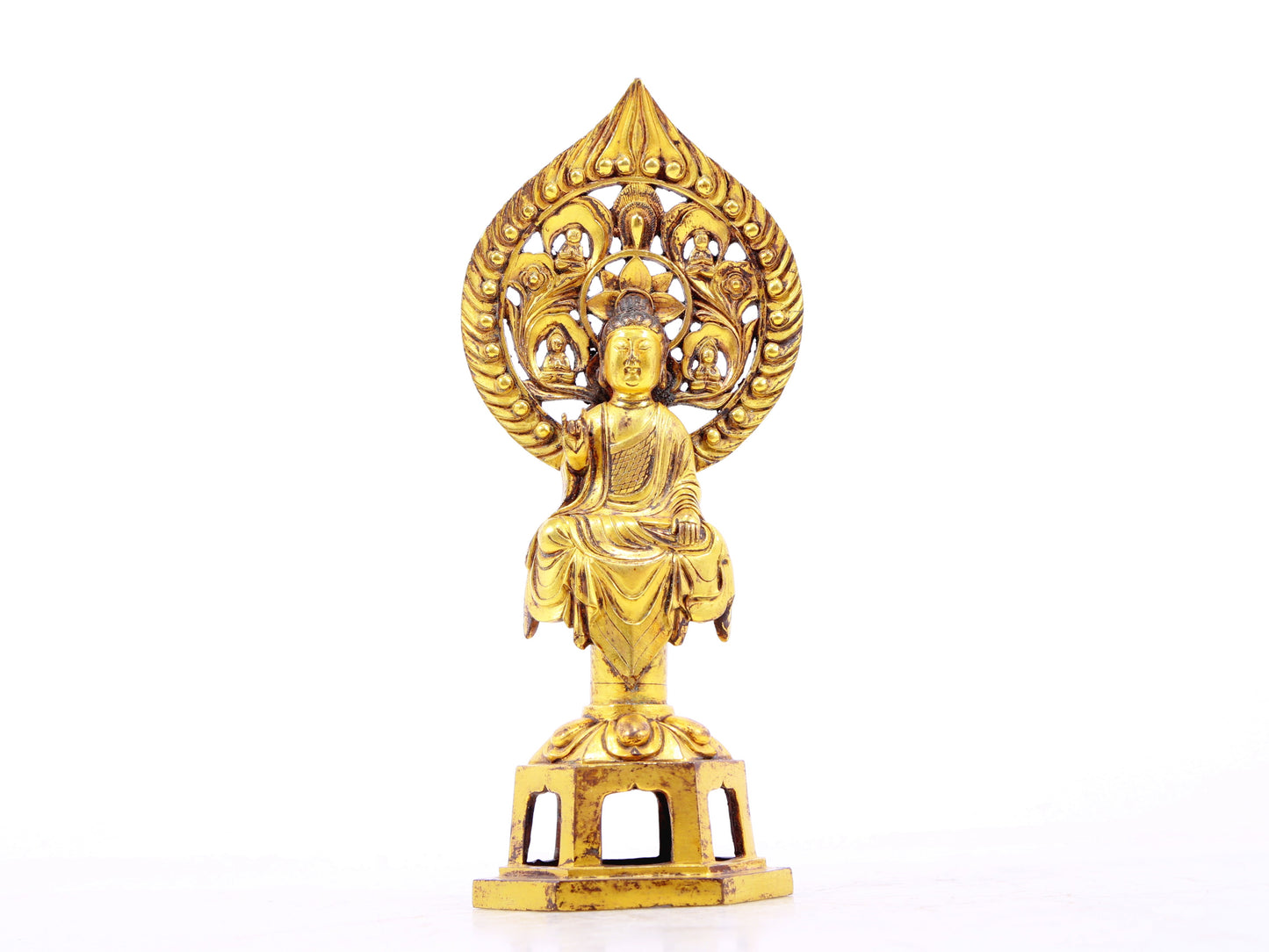 A serene gilt bronze statue of Bodhisattva