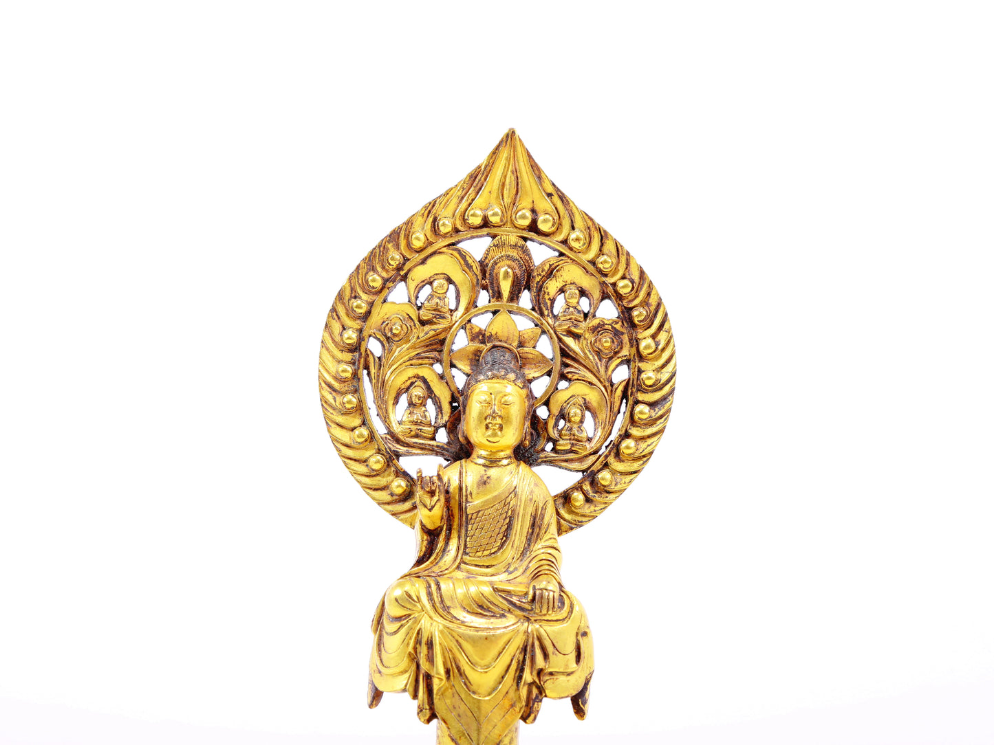 A serene gilt bronze statue of Bodhisattva