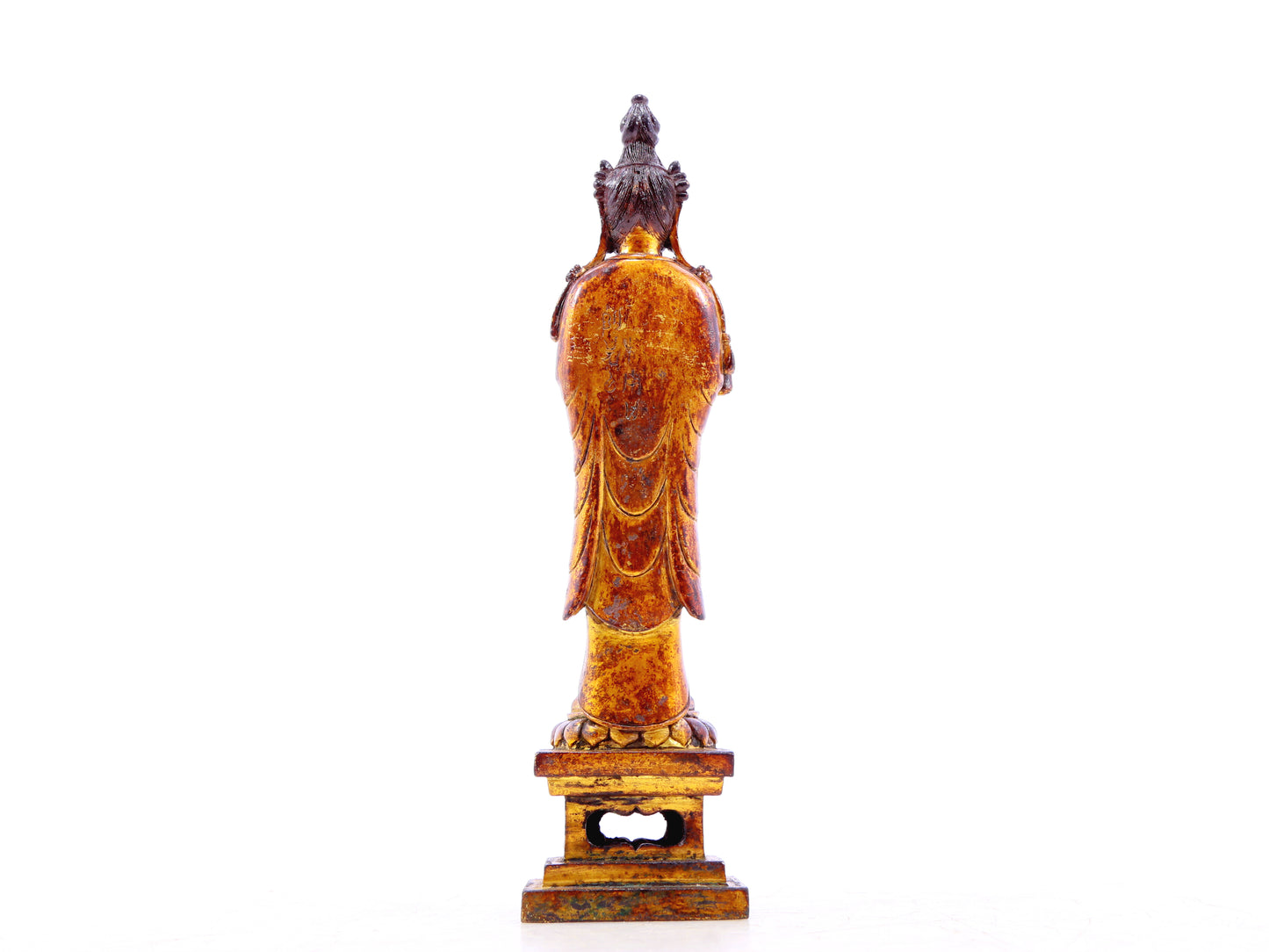 A serene gilt bronze statue of Guanyin