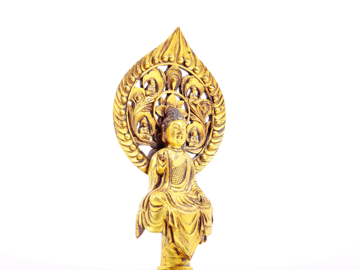 A serene gilt bronze statue of Bodhisattva