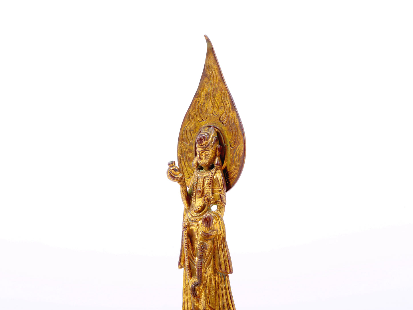 A serene gilt bronze statue of Bodhisattva