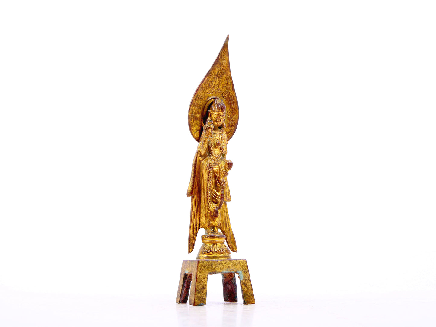 A serene gilt bronze statue of Bodhisattva