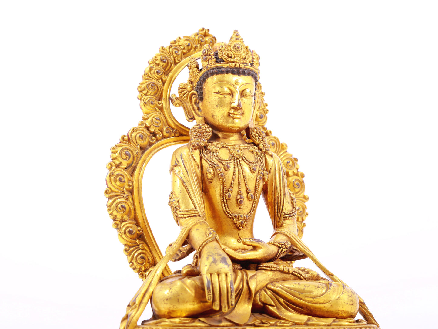 A solemn gilt bronze Bodhisattva statue