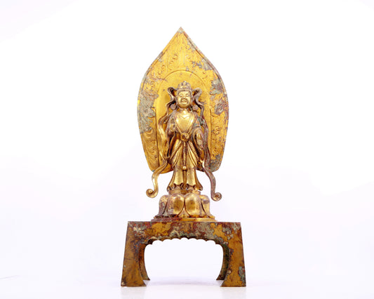 A serene gilt bronze statue of Bodhisattva