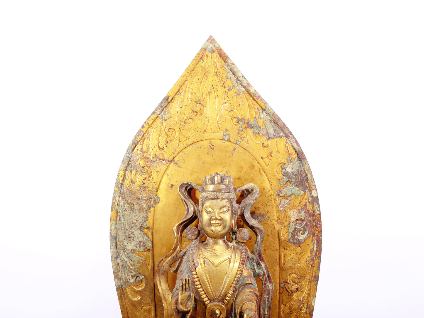 A serene gilt bronze statue of Bodhisattva