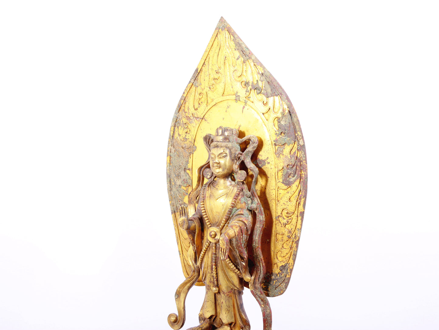 A serene gilt bronze statue of Bodhisattva