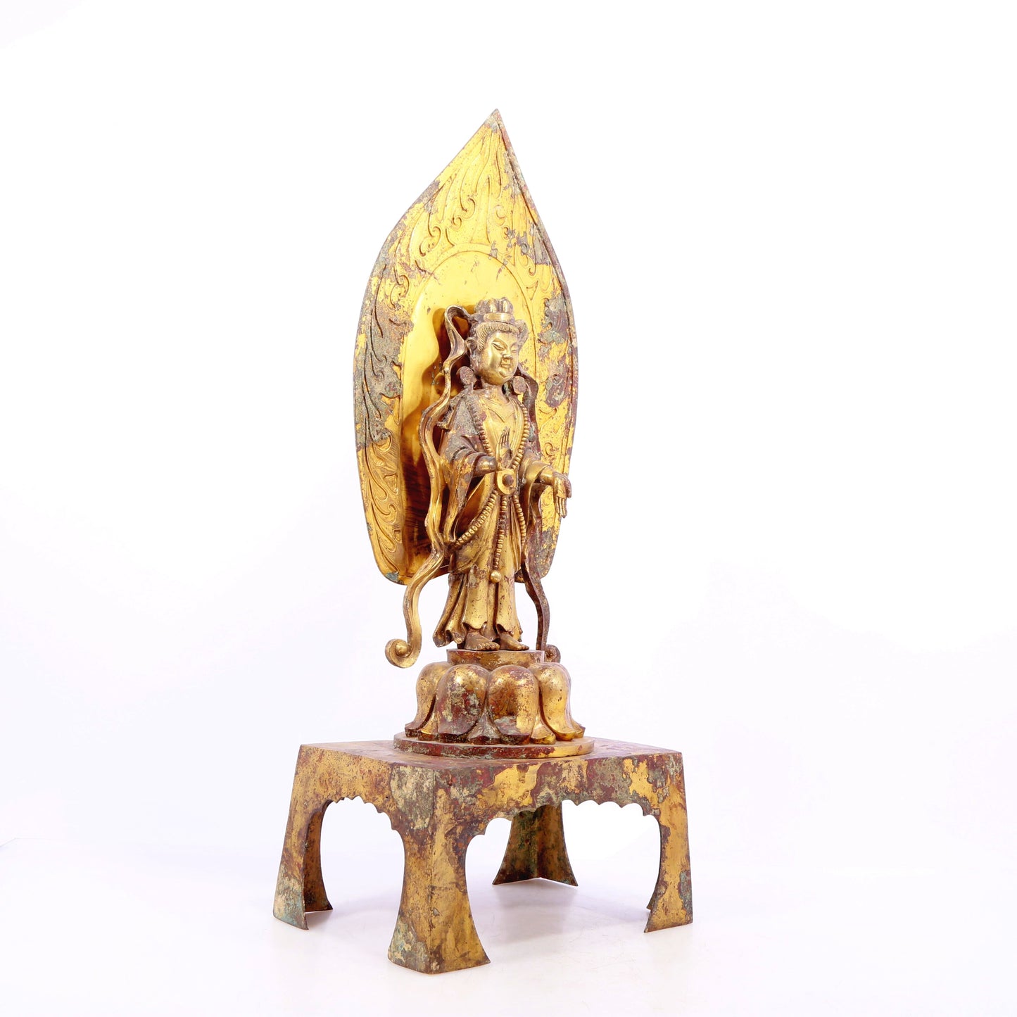 A serene gilt bronze statue of Bodhisattva