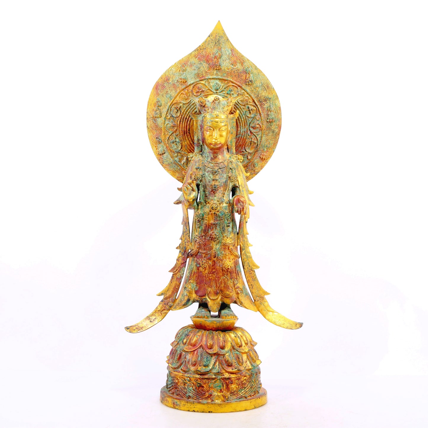 A serene gilt bronze statue of Bodhisattva