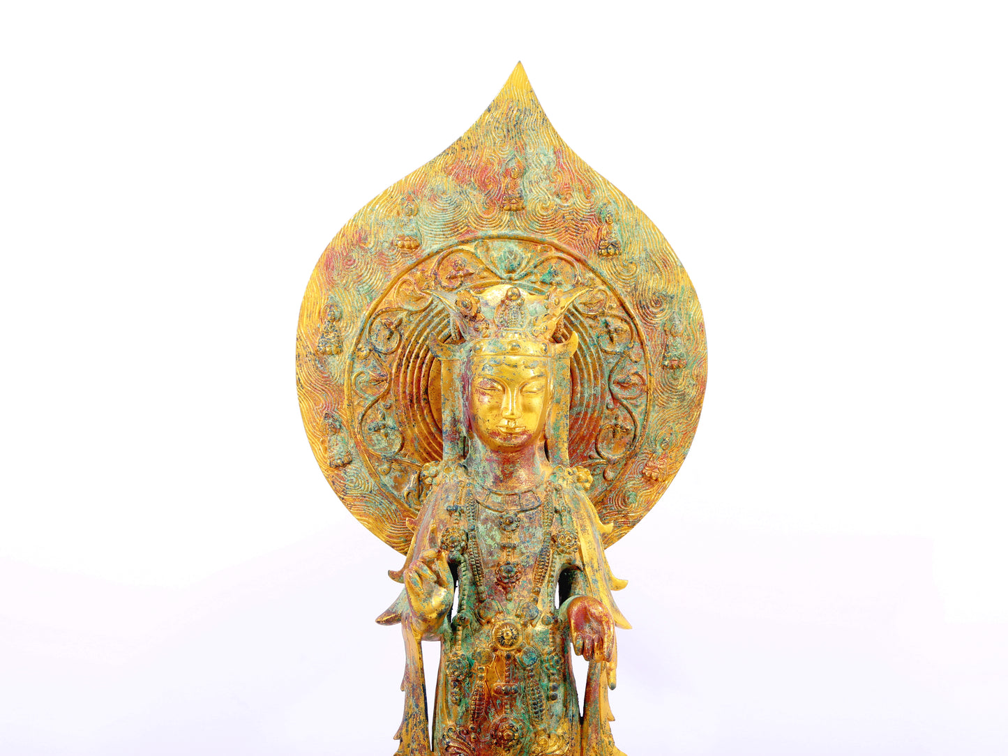 A serene gilt bronze statue of Bodhisattva