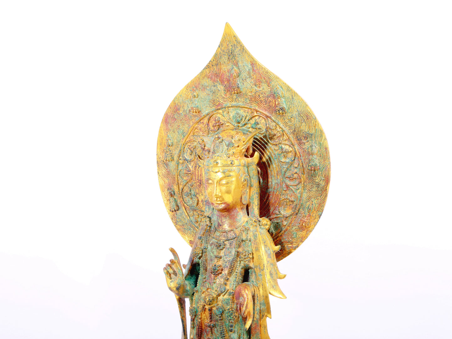 A serene gilt bronze statue of Bodhisattva