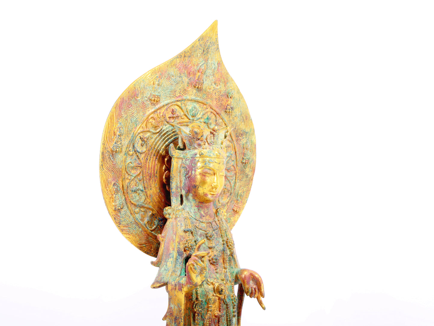 A serene gilt bronze statue of Bodhisattva