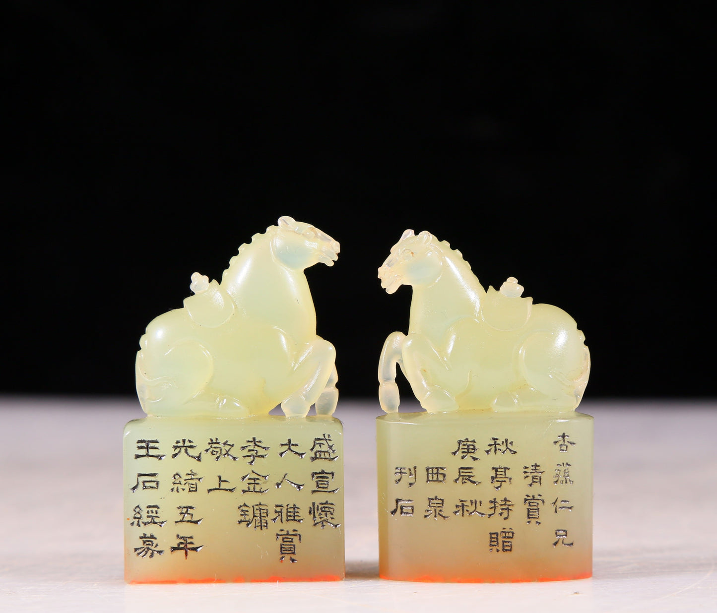 A pair of Shoushan stone horse seals, Guangxu period