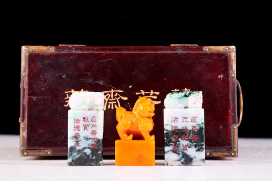 An exquisite Tianhuang stone auspicious animal seal and two jade auspicious animal seals