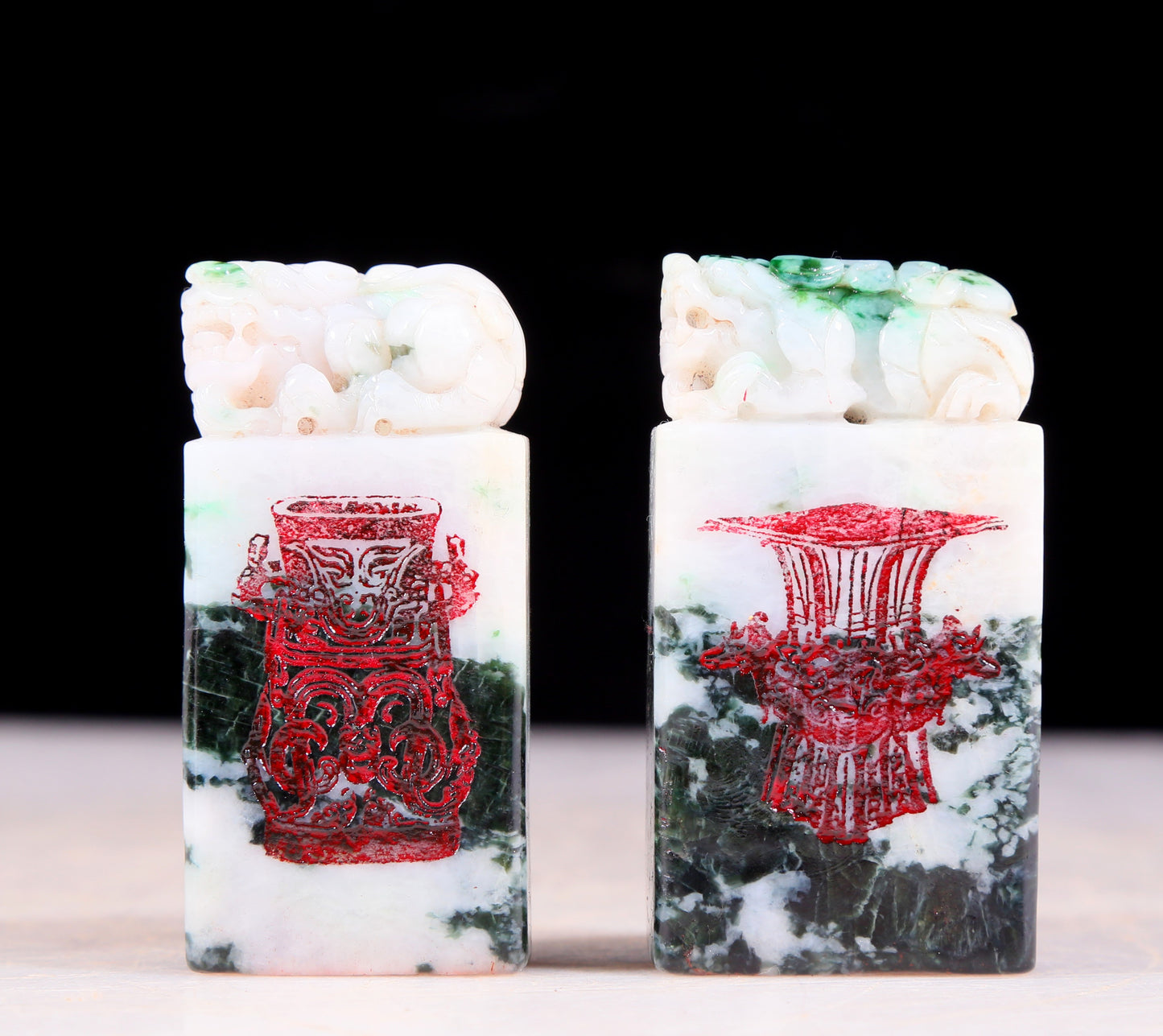 An exquisite Tianhuang stone auspicious animal seal and two jade auspicious animal seals