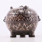 An exquisite bronze-inlaid silver animal-eared tripod jar with lid