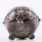 An exquisite bronze-inlaid silver animal-eared tripod jar with lid