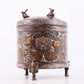 Wonderful Bronze Gold& Silver-Inlaid 'Auspicious Beast& Auspicious Cloud' Tripod Jar And Cover