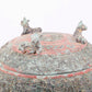 An exquisite bronze-painted dragon-patterned animal-eared tripod jar with lid