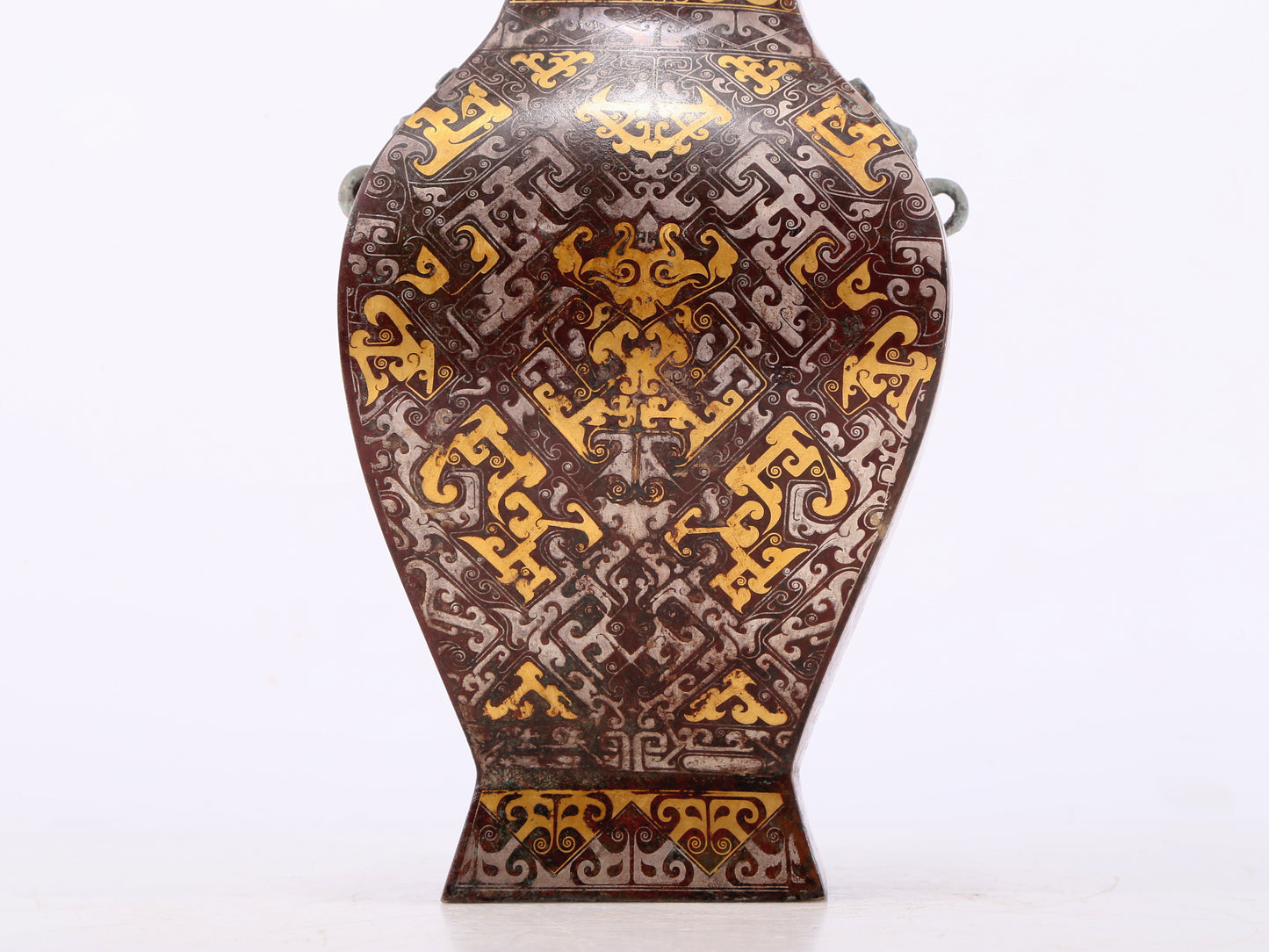 A Wonderful Bronze Gold& Silver-Inlaid 'Dragon' Beast-Handled Vase