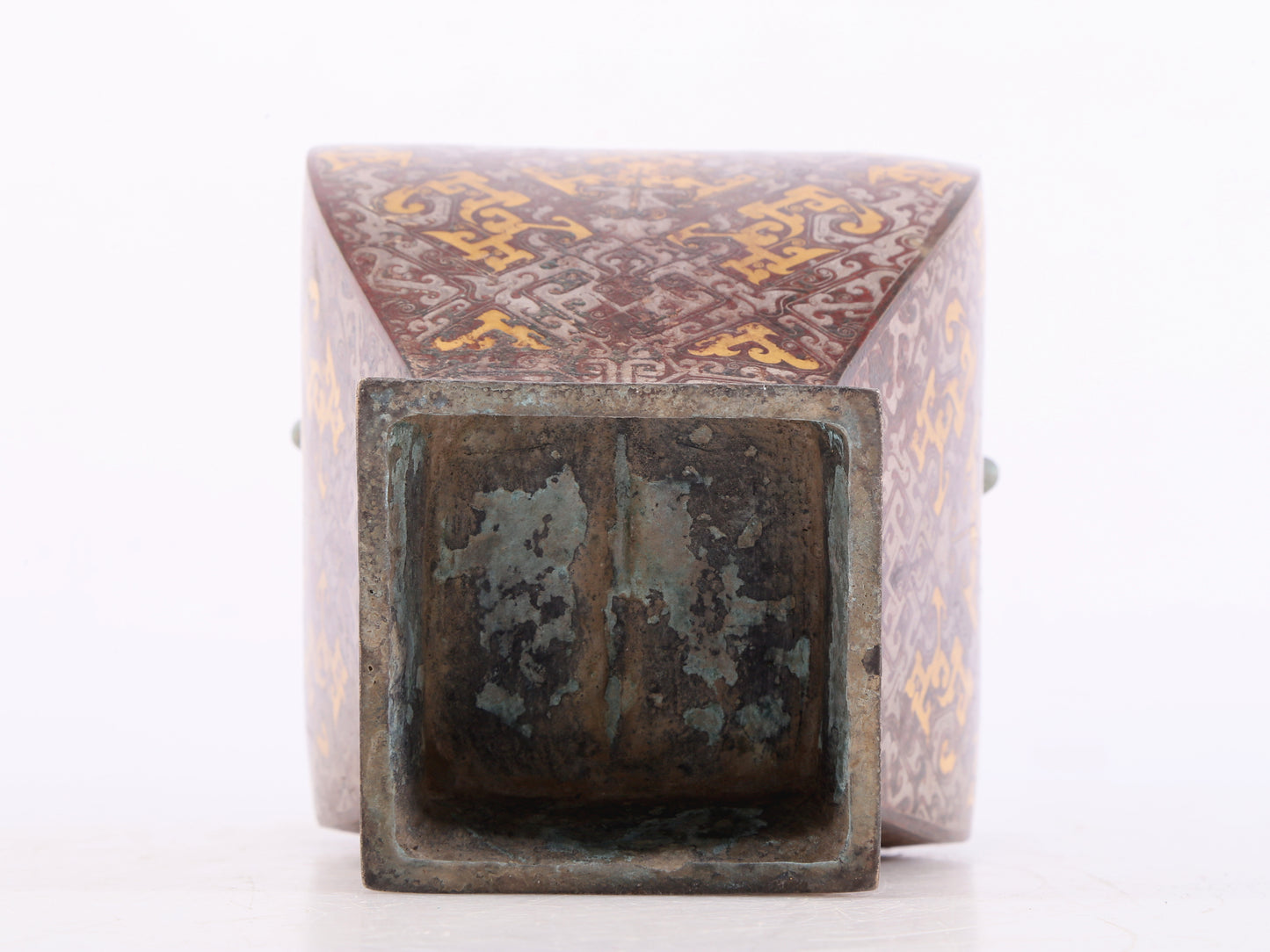 A Wonderful Bronze Gold& Silver-Inlaid 'Dragon' Beast-Handled Vase